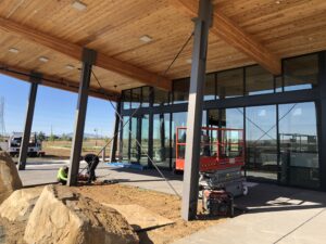 Close up on structural and architctural beams on the Glass House in Fairfield, CA.